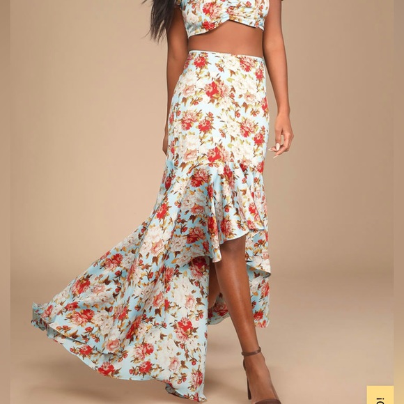 Lulus Dresses & Skirts - NWT - Lulu’s high-low, light blue with floral print maxi skirt. NEW!